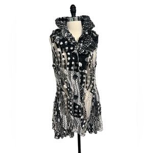 Damee, Inc mesh black white polka dot vest with wire possible collar